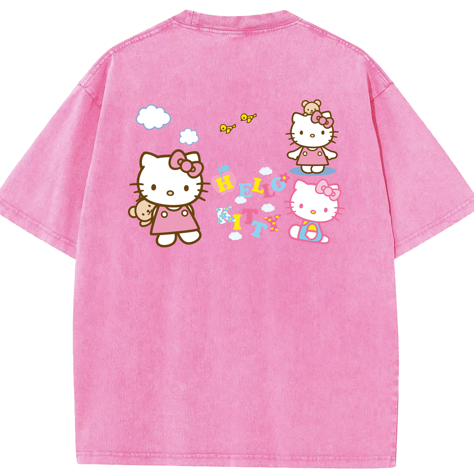 （画像用） Hello Kitty ハローキティ 綿100% ヴィンテージ風 半袖Tシャツ（背面プリント）